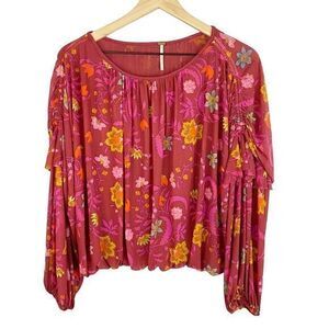 Free People Floral Wildflower Honey‎ Blouse Top Berry Combo Extra Small